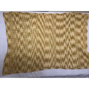 Vtg Handmade Crochet Woven Afghan Lapghan Dbl Sided Throw Mustard Yellow 34 X 48